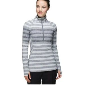 Lululemon Race Your Pace 1/2 Zip Marshmallow Stripe Heathered Slate Size 4 EUC